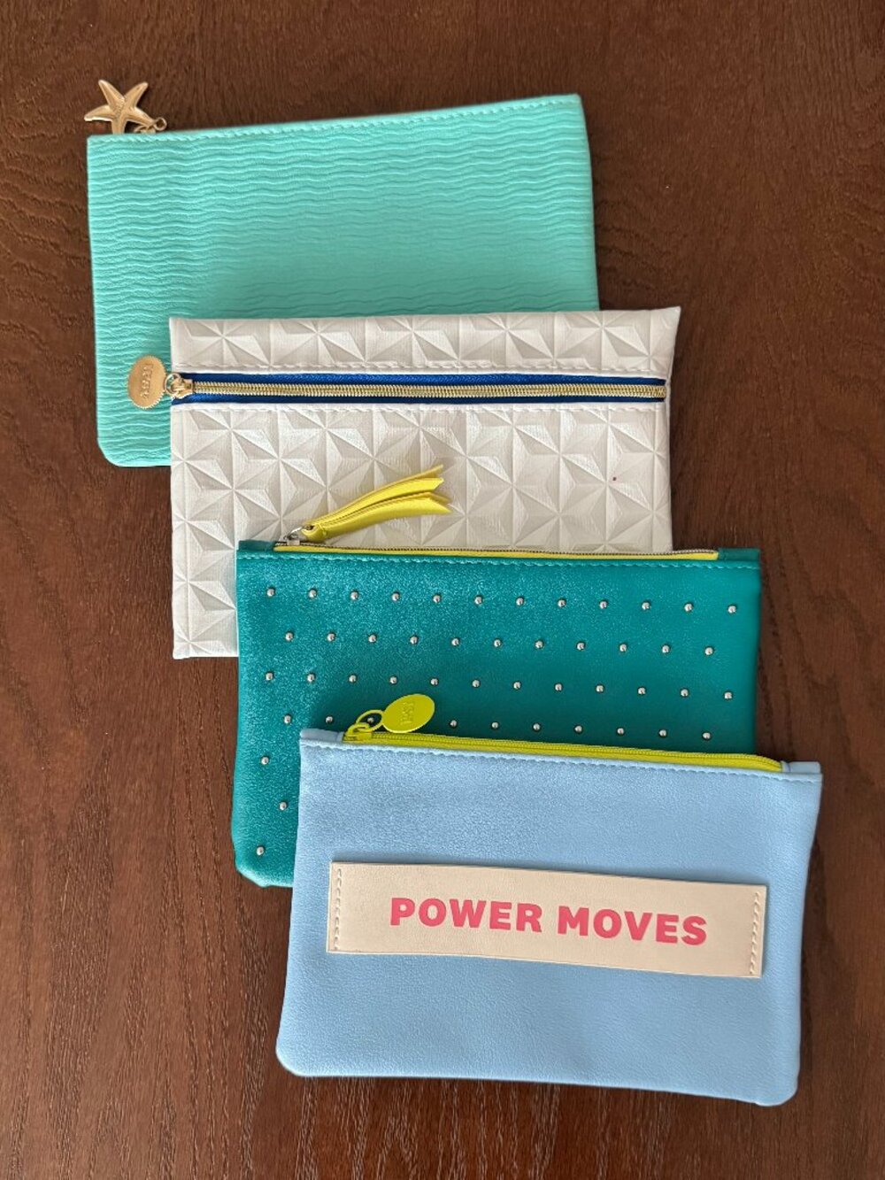 Ipsy Glam Bag Lot of 4 Aqua Blue Turquoise Metallic Cosmetic Pouches